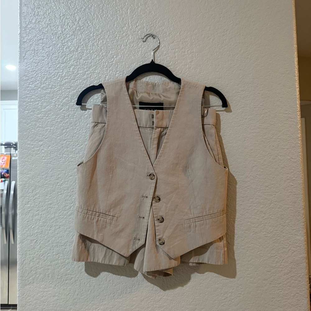 Zara Cream Linen-Blend Vest & Shorts Romper Set - Picture 2 of 2